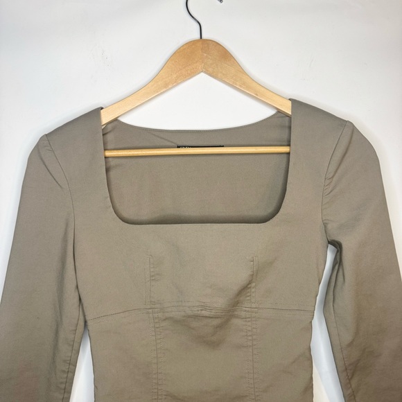 Zara Square Neck Long Sleeve Bodysuit in Taupe Khaki Size XS - Picture 3 of 8
